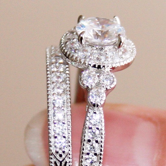 💍Wedding Royal Sterling Sliver Cz Ring Set,5-10